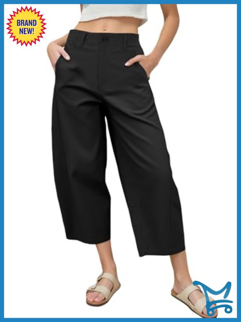 Barrel Leg High Waisted Wide Leg Harem Pants with Pockets & Elastic Waist